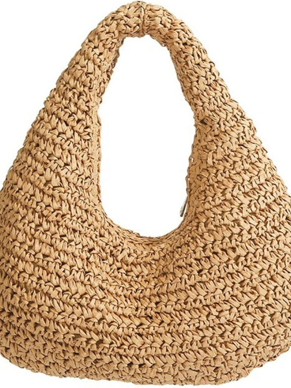 Crescent Straw Shoulder Handbag for Women Summer Beach Tote Raffia Woven Purse H